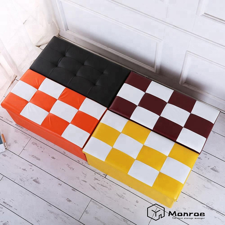 Hochwertige quadratische Plaid Leder faltbare Speicher Schuh Bank